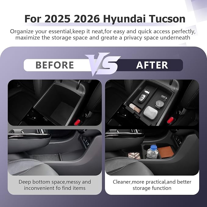 LUWU 2026 Tucson Accessories for 2025-2026 Hyundai Tucson Armrest Box Organizer Lower Console Organizer 3PCS Only Fit for Tucson Hybrid/Limited - NOT for 2022-2026 Tucson with Automatic Transmission