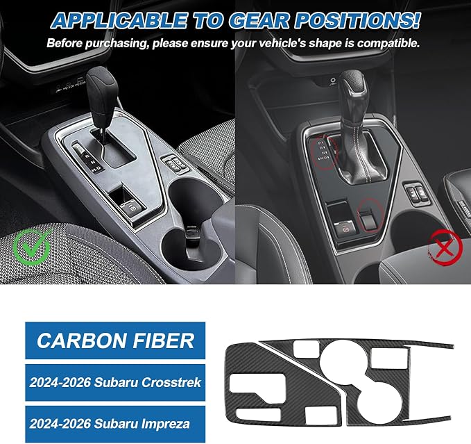 Real Carbon Fiber Gear Shift Panel Trim Cup Holder Panel Trim Compatible with Subaru Crosstrek 2024 2025 2026, Interior Decor Sticker Accessories for Subaru Impreza 2024 2025 2026