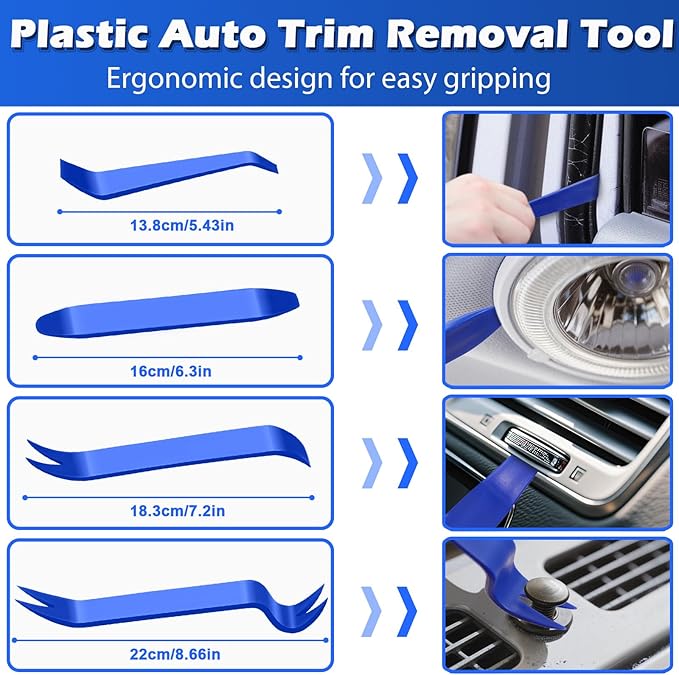 DOAHO 17Pcs Mechanic Hook and Pick Tool Set & Car Trim Removal Kit with Fastener Clip Pliers,Rivet Puller,Magnetic Pickup,Gasket Scraper,Non-Scratch Plastic Pry Tools for Automotive Repair-Blue