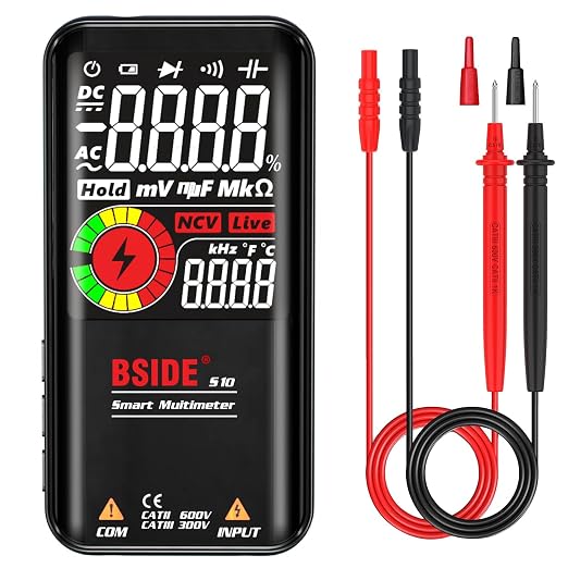 BSIDE Digital Multimeter Color LCD 9999 Counts Auto-Ranging Voltmeter Capacitance Resistance Continuity Frequency Diode Duty Cycle Live Check Voltage Tester with Flashlight
