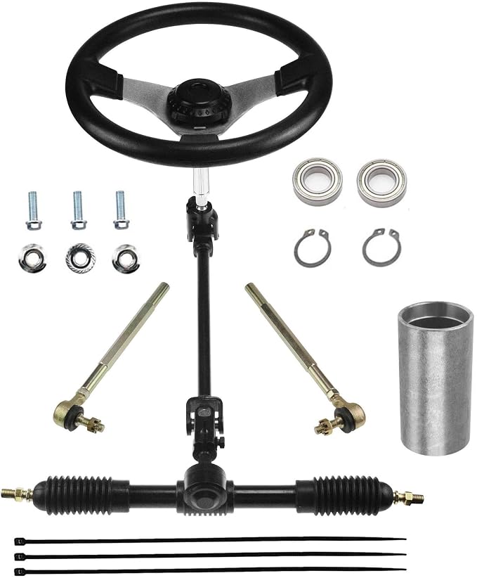 PRO BAT 300mm/11.8'' Steering Wheel Steel Kit 420mm/16.5'' Gear Rack Pinion Adjustable Shaft Set Replacement for 50cc 70cc 90cc 110cc 125cc 140cc 150cc Go Kart Cart Golf UTV Buggy