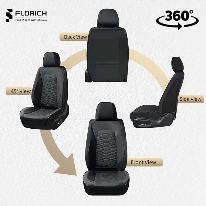 FLORICH Leather Seat Covers, Car Seat Covers Full Set, Car Seat Protector Waterproof, Front and Rear Seat Covers for Cars, Automotive Seat Covers Universal Fit for Most Cars SUV Truck - Black
