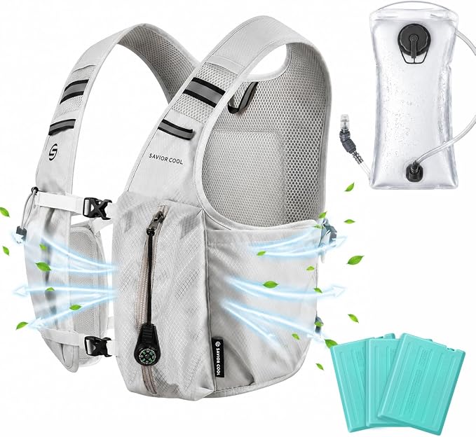 Cooling Hydration Vest with 2L BPA-Free Water Bladder, Running Vest with 3 Removable Cooling Packs, Lightweight Outdoor Hydration Pack for Hot Weather, Hiking, Cycling, Training