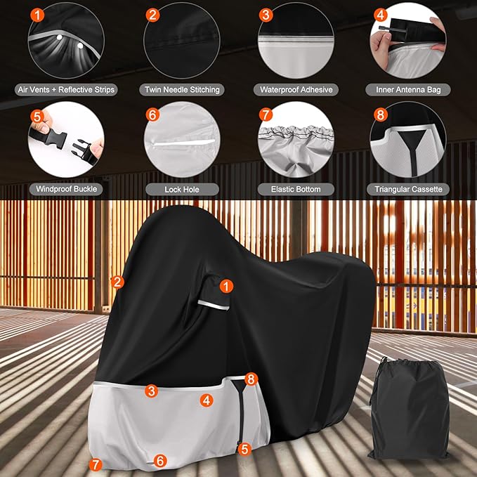 Waterproof Motorcycle Cover Replace for Piaggio Vespa GTV GTS GT125/200/250/300 Super with Trunk Model, 420D Oxford Cloth Motorcycle Cover for Snow Rain Dust Protection