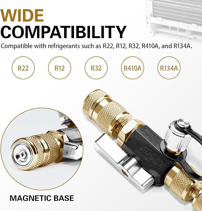 HVAC Valve Core Removal Tool,Valve Core Remover Installer Tool,1/4"& 5/16" Dual Valve Mega Flow Vacuum-Rated Valve Core Removal Tool,20 Microns Vacuum,Essential HVAC Tools for R32 R410 R22 R12