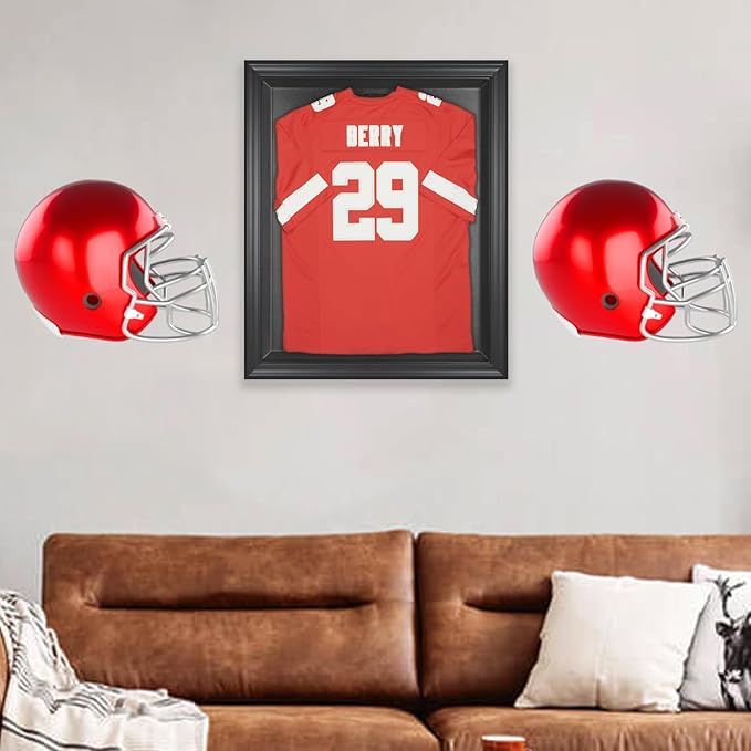 4 Pack Football Helmet Wall Mount Display Holder Hanger for Full or Mini Helmet, Floating Case Shelf Stand, Black