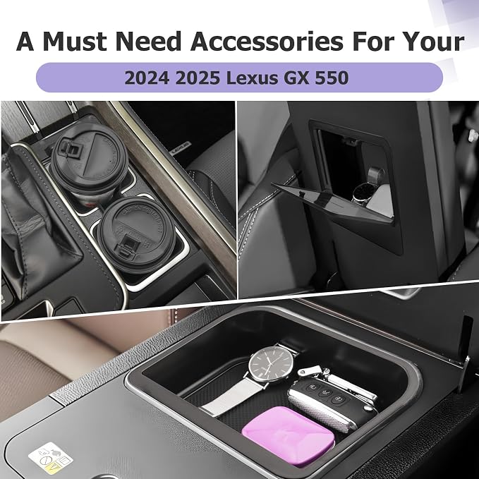 LUWU Center Console Organizer for 2024 2025 2026 Lexus GX 550 Accessories Hidden Box, Armrest Storage Box, Center Console Cup Holder GX 550 Accessories 2025 2026 3-Pack (ONLY FIT FOR COOL BOX)