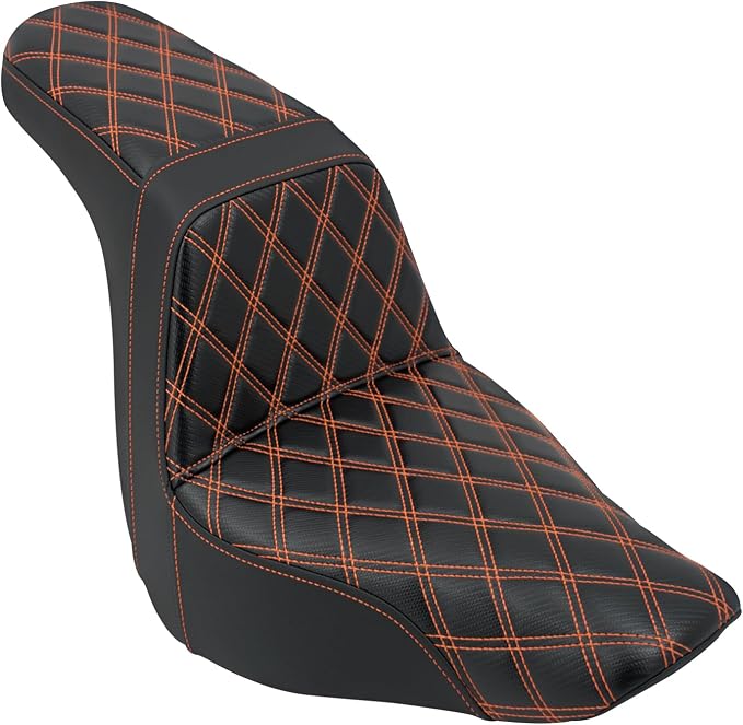 Motorcycle 2-Up Seat Driver Passenger One-Piece Seat Fit For Harley Low Rider Low Rider S ST FXLR FXLRST 2018-up (Orange Stitching)