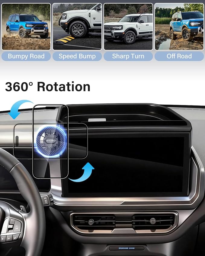 SKYLOTEC Dash Tray with Phone Holder for 2025 Ford Bronco Sport Dash Console Organizer 13.2-Inch Screen, Automobile Cradles Magnetic Phone Mount for MagSafe, Magnets Cell Phone Base Dashboard Storage