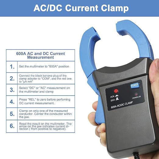 AIOMEST Handheld AC/DC Current Clamp Probe Adaptor, AI-605A DMM Accessory for Digital Multimeter with Test Lead