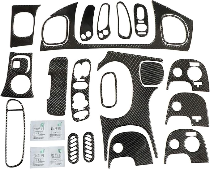 NLQR 18PCS Real Carbon Fiber Kits Full Interior Trim Cover, Compatible with Chevrolet Corvette C5 1998-2004 Center Console Dashboard Control Panel Cover Air Conditioning Vent Cup Holder Gear Trim
