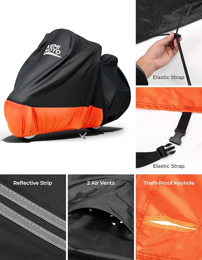 KEMIMOTO Heavy Duty 420D Motorcycle Cover Fits Side Top Box Waterproof Outdoor Compatible with Touring, Touring Ultra Limited Road King Street Glide Road Glide All Weather Dust Sunlight Rain Cover