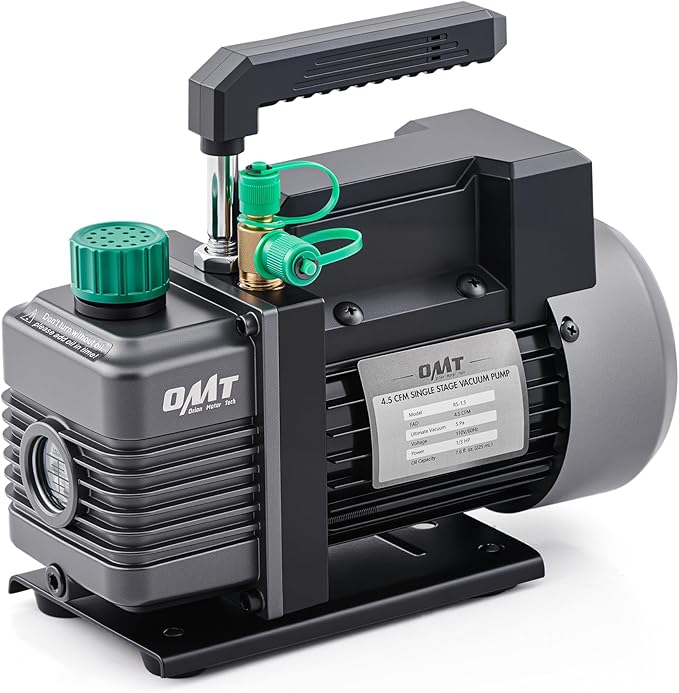 Orion Motor Tech Vacuum Pump, 4.5 cfm 1/3 hp HVAC Single Stage Vacuum Pump for R12 R22 R134a R410a R502, Auto AC Vacuum Pump Kit for Automotive Air Conditioner Resin Degassing & More, Oil Included