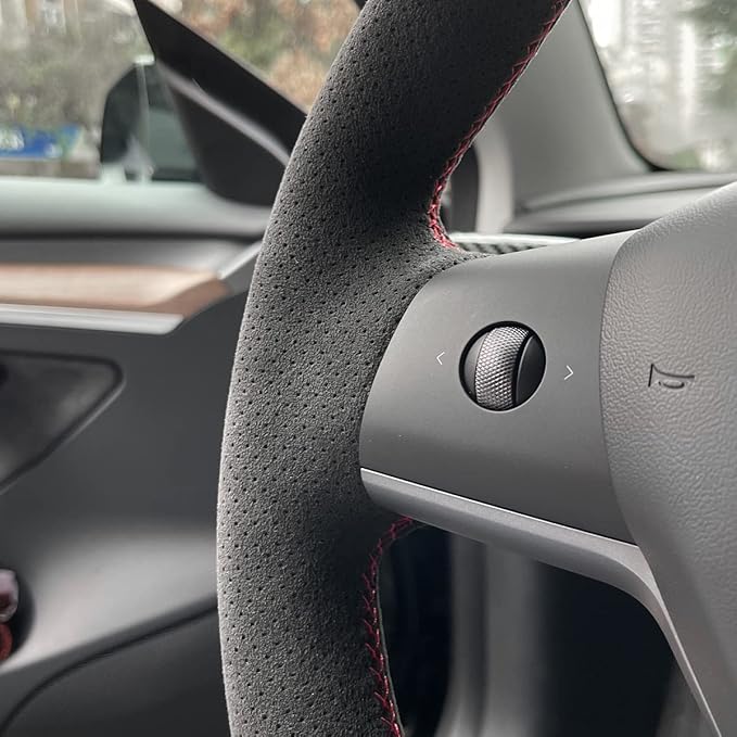 MEWANT Hand Stitch Athsuede Steering Wheel Cover for Tesla Model 3 2017-2020 DIY Steering Wheel Protector