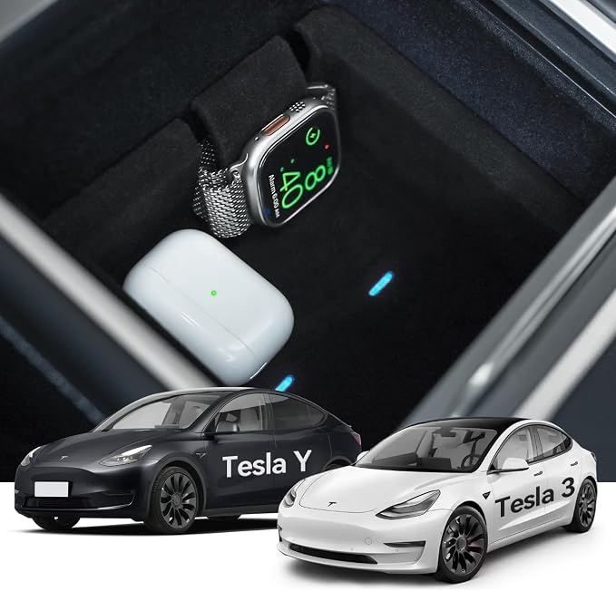 Vogue Furniture Direct Tesla Model 3/Y Center Console Organizer Tray with Wireless Charging Function Compatible for Apple Watch and AirPods