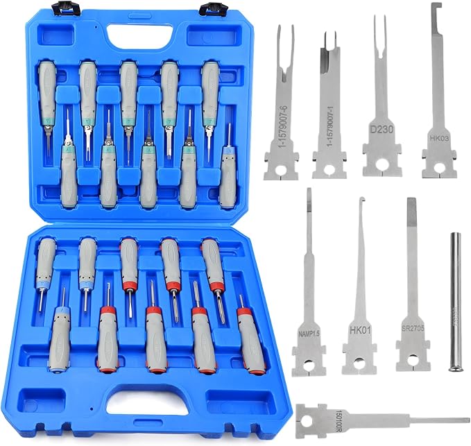 JRready Terminal Removal Tool Kit, Universal Vehicle Electrical Connector Pin Removal Tool for TE, AMP, Delphi, Deutsch,Harting, Molex Pin Extractor Terminal Release Tool Set