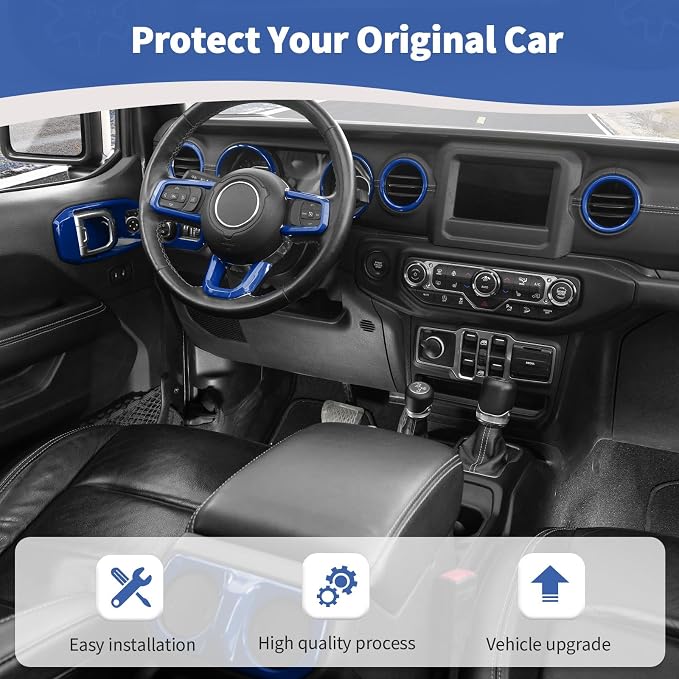 RT-TCZ for Jeep JL Interior Trim Kit Blue Cover for Jeep Wrangler JL JLU 2018-2023 for Gladiator JT 20120-2023 Blue Interior Accessories 23pcs