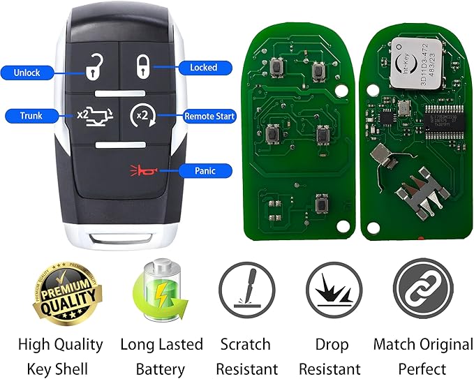 Smart Key for Dodge RAM 2019-2024, Alliskeys Vehicle Proximity Remote Control Key Fob Replacement for RAM 2500 3500 4500 5500 GQ4-76T 68547365