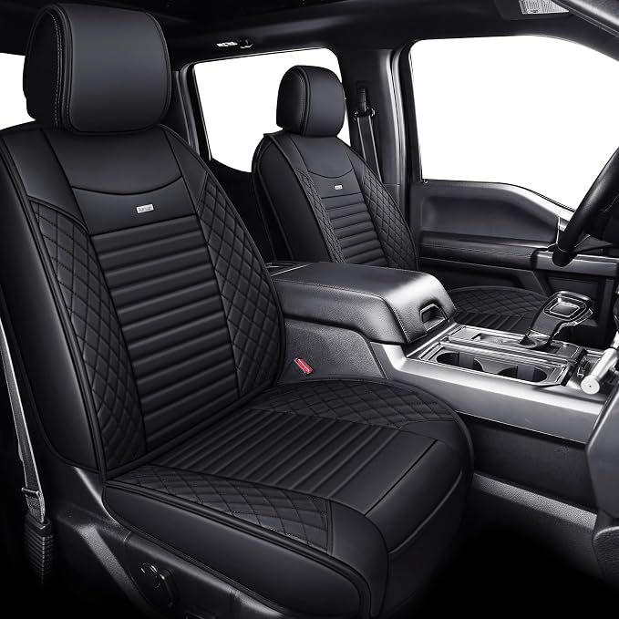 Aierxuan Seat Covers for Ford F150 2009-2026 Truck Pickup Supercrew Cab XLT Lariat King Ranch Platinum Raptor Custom Fit 2017-2026 F250 F350 F450, Waterproof Leather (Full Set, Black)