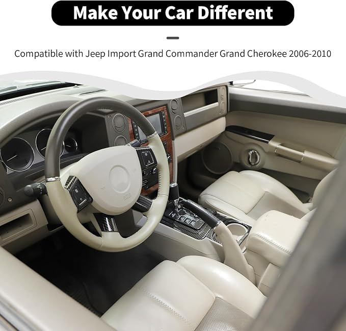 10Pcs Interior Trim Kits Compatible with Compatible with Jeep Import Grand Commander Grand Cherokee 2006-2010(Carbon Fiber)