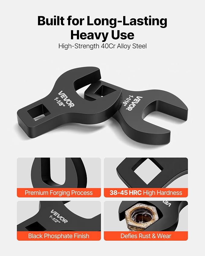 VEVOR Crowfoot Wrench Set, 1/2" Drive, 14-Piece SAE 1-1/16" to 2" Crows Foot Wrenches, with Storage Tray, Dual Size Markings on Tools and Tray, for Auto Maintenance or Repairs