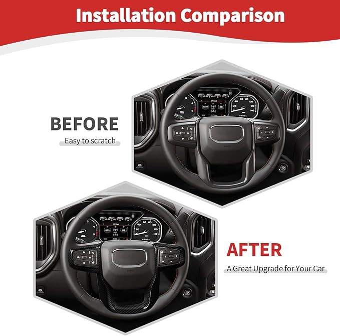 for Sierra Steering Wheel Panel Trim Sticker for GMC Sierra 2019 2020 2021 2022 2023 2024-Present Black Carbon Fiber Interior Accessories 1pc