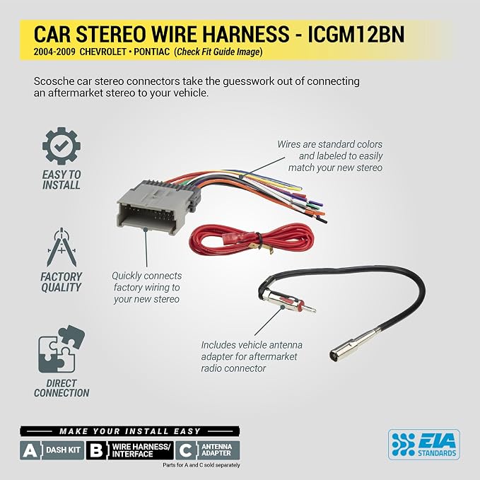 Scosche ICGM12BN Double DIN Radio Install Dash Kit Compatible with Select 2004-09 Non-Amplified Chevrolet and Pontiac Vehicles - Complete Car Stereo Installation Kit - See Vehicle Fit Guide in Images
