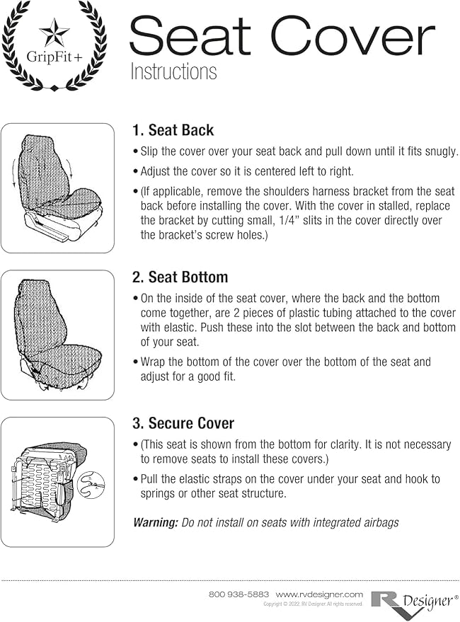RV Designer GripFit+ Motorhome Seat Covers 1-Pack C893 - Premium 100% PVC Leatherette –Class-A RV - Pet-Friendly, Easy-to-Clean, Durable, Fire Retardant - Side Pockets – Black and Tan