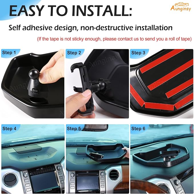 Aunginsy Center Console Dashboard Storage Tray with Phone Mount Compatible with Toyota Tundra 2007-2021, Instrument Multi-Functional Mobile Phone Holder Storage Box Organizer Tray Insert Accessories