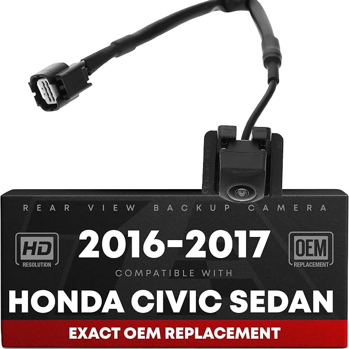 Rear View Backup Camera, Reverse Park Assist - Compatible with 2016-2017 Honda Civic Sedan - OEM 39530TBAA01, HO1960136