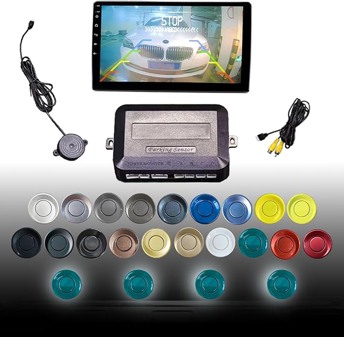 LCD Parking Sensor Kit - Displays Data on Original Screen, Easy Rear Installation, Compatible with All Camera Formats (AHD, CVBS), 18 Probe Colors to Match Any Vehicle（Green）