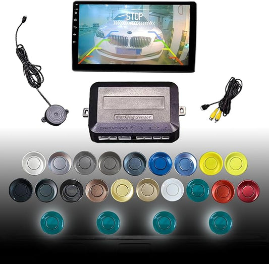 LCD Parking Sensor Kit - Displays Data on Original Screen, Easy Rear Installation, Compatible with All Camera Formats (AHD, CVBS), 18 Probe Colors to Match Any Vehicle（Green）