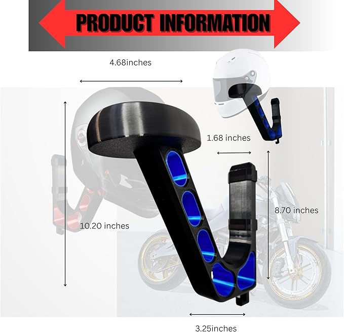 Wall Mounted Helmet Holder – Heavy Duty Motorcycle Helmet Hanger Rack for Garage Storage | Helmet Wall Mount for Motorcycle, Bicycle, Football & VR Headset | 3D Printed PETG Helmet Hook Sapphire Blue