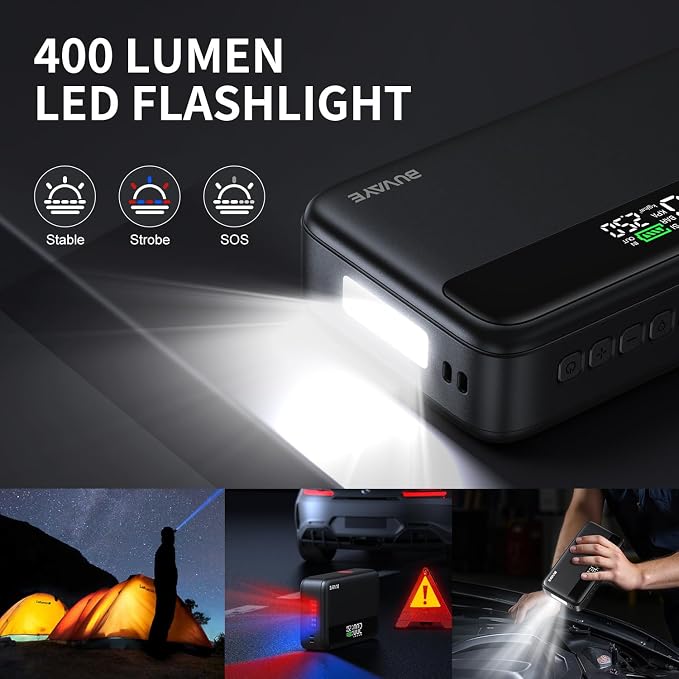 Jump Starter with Air Compressor, 5000A Battery Jumper Starter Portable (All Gas and 10L Diesel) with 150PSI Auto-Shutoff Tire Inflator 12V Car Battery Charger with Jumper Cable LED Light