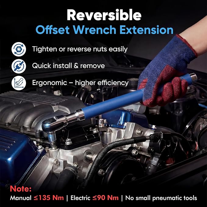 GIRAVO 1/2" Offset Extension Wrench Impact, Manual impact Ratchet Wrench Compatible with Electric Ratchet, Offset Wrench with Versatile 3/8" Square Drive Adapters for Tight Spaces