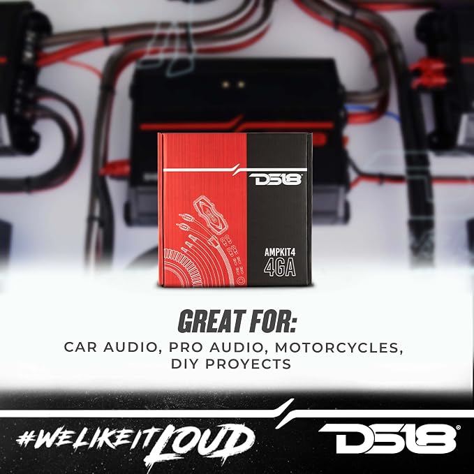 DS18 AMPKIT4 4 Gauge Amp Installation Wiring Kit - Amplifier Installation Kit 4 GA - A Car Amplifier Wiring Kit Simplifies Wire Connections and Delivers Power to Your Radio, Subwoofers, and Speakers