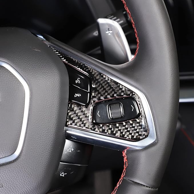 Steering Wheel Button Cover Compatible with Chevrolet Corvette C8 2020-2023, Steering Wheel Frame Trim, Car Steering Wheel Panel Protection Frame Molding Sticker (Black carbon fiber sticker)