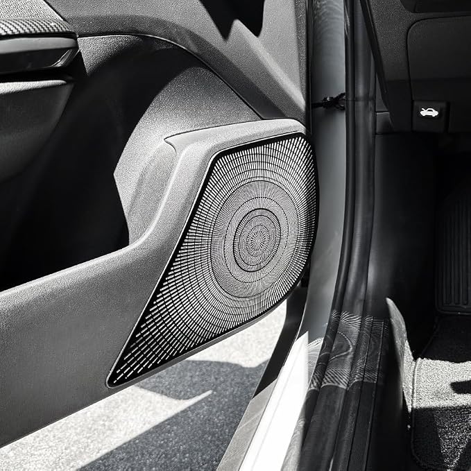 Stainless Steel Chrome Car Interior Door Speaker Cover Trim Speaker Frame Protective Sticker Compatible with Kia K4 2025 2026 Accessories (Black Style)