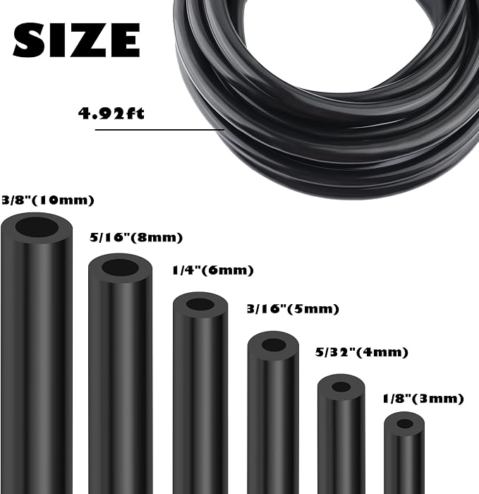 6PCS 5Ft Vacuum Hose Automotive,Silicone Vacuum Hose with ID 1/8" 5/32" 3/16" 1/4" 5/16" 3/8",130PSI Max Pressure Vacuum Line Kit Silicone Tubing Car Accessories for Air/Water (6PCS)