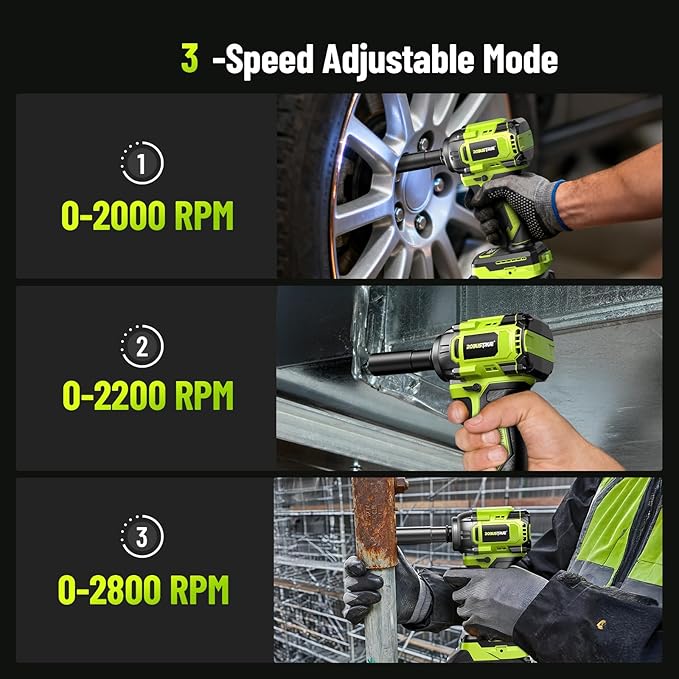Robustrue Cordless Impact Wrench, 590Ft-lbs (800N.m) Brushless 1/2 inch, 2800RPM High Torque Impact Gun, 2x 4.0Ah Battery, Charger, 4 Sockets, Electric Impact Wrench for Car Home