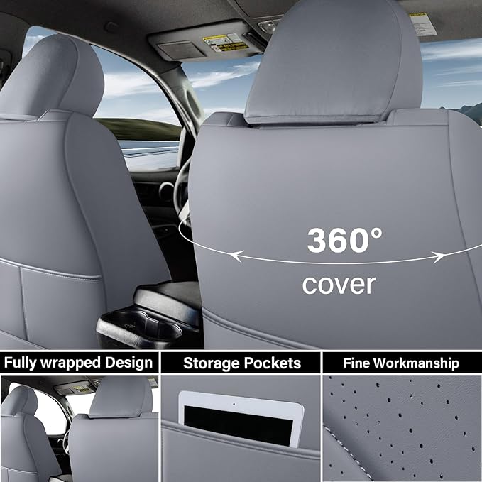 Coverado Tacoma Seat Covers Full Set, Faux Leather Seat Covers Custom Fit for 2005-2023 Toyota Tacoma Double/Crew Cab Base Prerunner SR5 Limited TRD Sport Interior Covers (Gray)