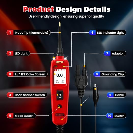 ELMCONFIG Automotive Circuit Tester, 2026 Power Circuit Probe Tool, 6V-30V Electrical Short Open Breaker Circuit Finder, AC/DC Current Resistance, Component Activation Tool, 40FT Cable for All Cars