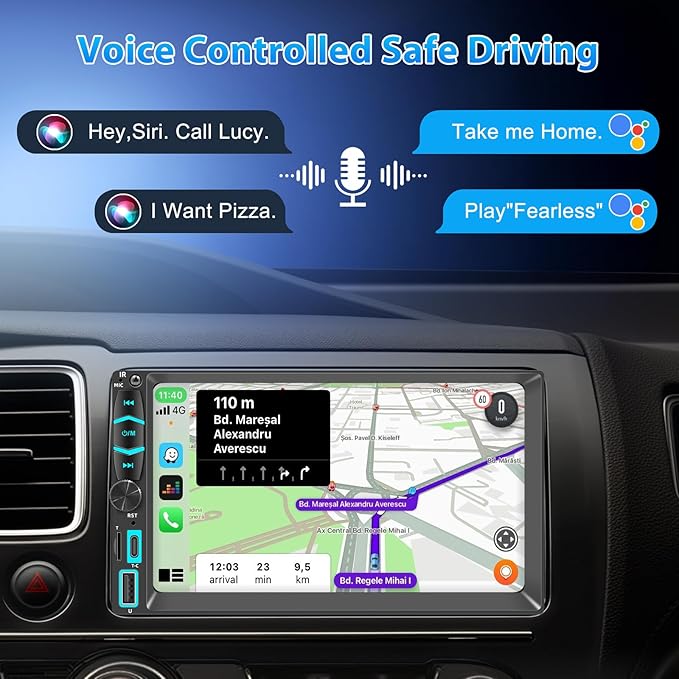 Double Din Car Stereo Radio Support Apple Carplay Android Auto, 7 inch HD Touchscreen Double Din Radio with Bluetooth, Car Audio Receivers, MirrorLink, FM Radio