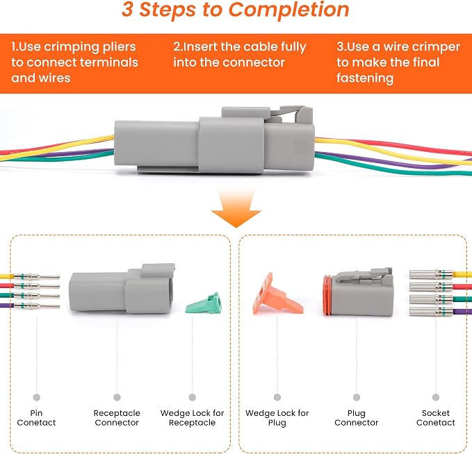 482 PCS DT Deutsch Connector Kit with 2 3 4 6 8 12 Pin Waterproof Automotive Electrical Connectors, Includes Deutsch Crimping Tool & Removal Tool, Size 16 Solid Contacts (14-20AWG)