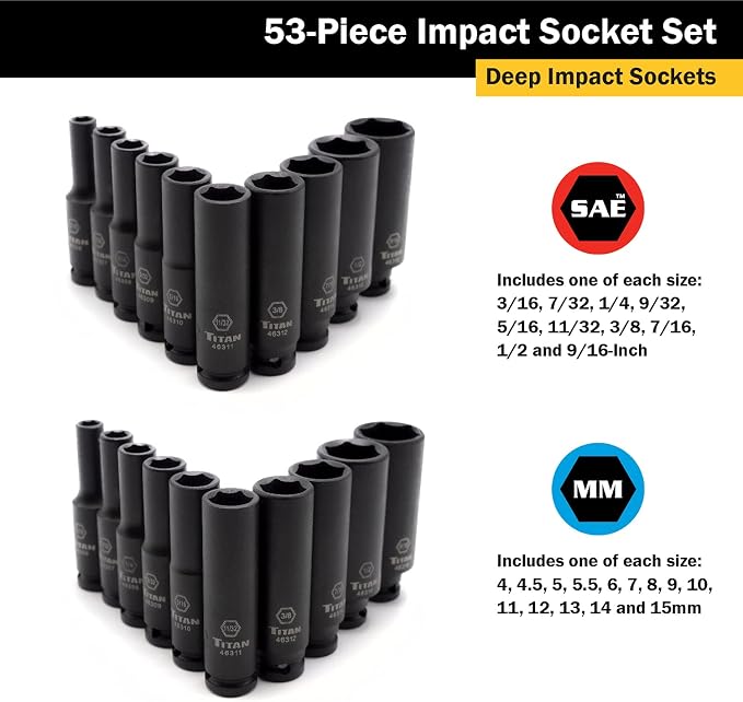 Titan 46053 1/4-Inch Drive SAE & Metric Impact Socket Set