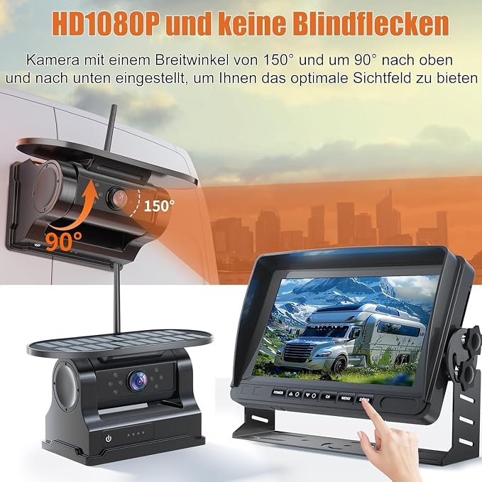 Magnetic Solar Wireless Backup Camera–7" HD 1080P Monitor with Recording, 1-Min Install, No-Delay Rear View, IR Night Vision, Rechargeable Battery, Scratch-Resistant Mount,RV Truck Trailer
