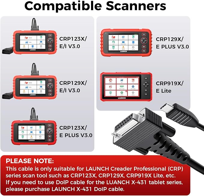 LAUNCH DoIP Adapter Cable with USB-C and 16-Pin Male to DB-15 Female Connector for Launch Creader Series CRP123X V3, CRP129X V3, CRP129X Plus V3, CRP919X Lite V2