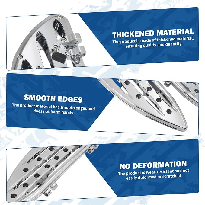 Motorcycle Floorboards Set Driver Front Footboards and Rear Passenger Foot Pegs Kit Hollow Striped Style Compatible with Harley Touring Road King Road Glide Electra Glide Street Glide (Chrome)