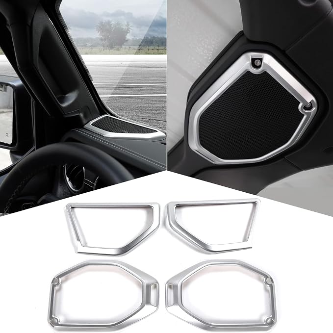 A Pillar Speaker Trim Cover & Roof Speaker Audio Trim Cover Ring Kit Decoration Interior Accessories for Jeep Wrangler JL JLU & Gladiator JT 2018-2022,Silver
