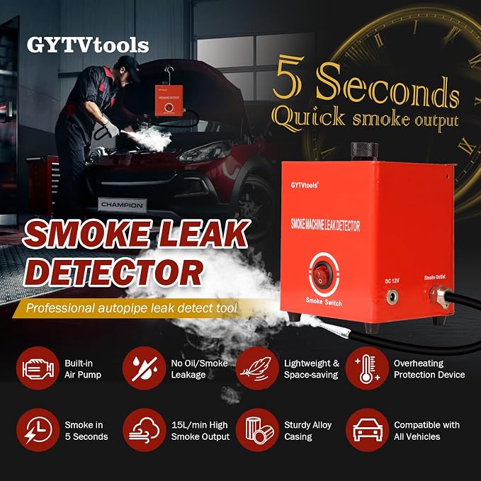 Smoke Leak Detector ，Automotive Smoke Machine， for Detecting leaks in Vacuum, Fuel, EVAP and Other Automotive Systems. (Red Strap Model)